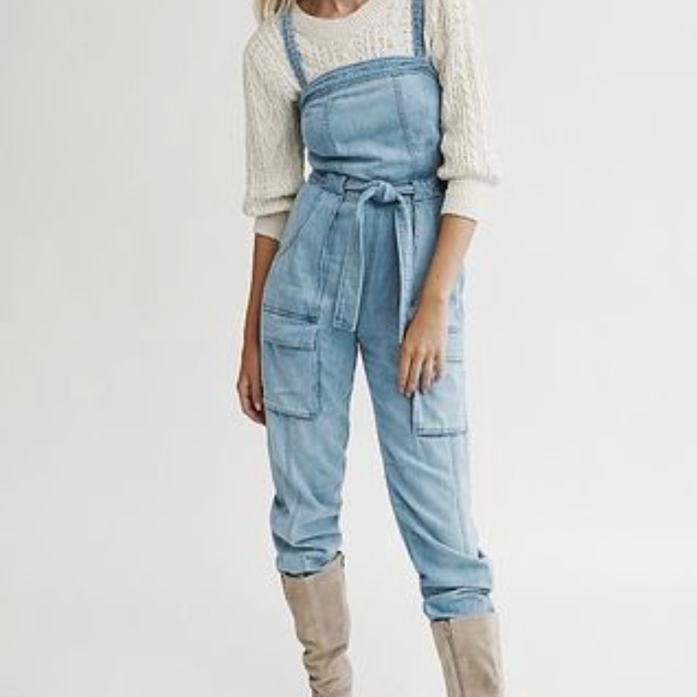 Free People Go West Denim Jumpsuit Sz S